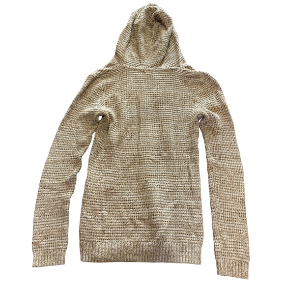 Roxy Women's Tan Marled Knit Hooded Sweater Tunic Cable Knit V Neck - Picture 4 of 6